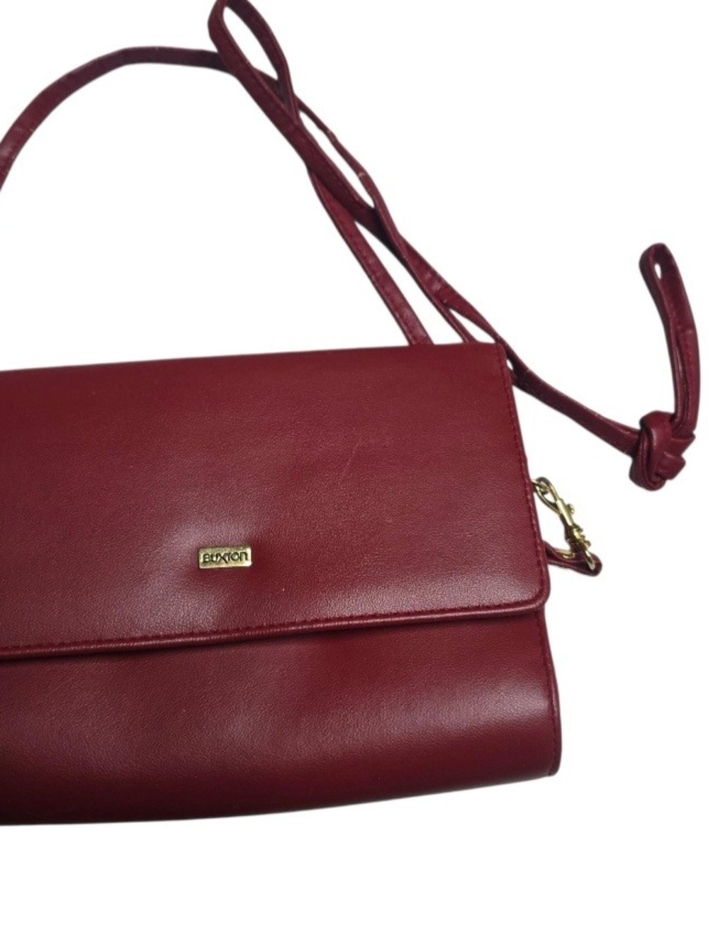 Vintage Buxton Maroon Leather Crossbody Purse Adjustable Strap 90s Shoulder Bag